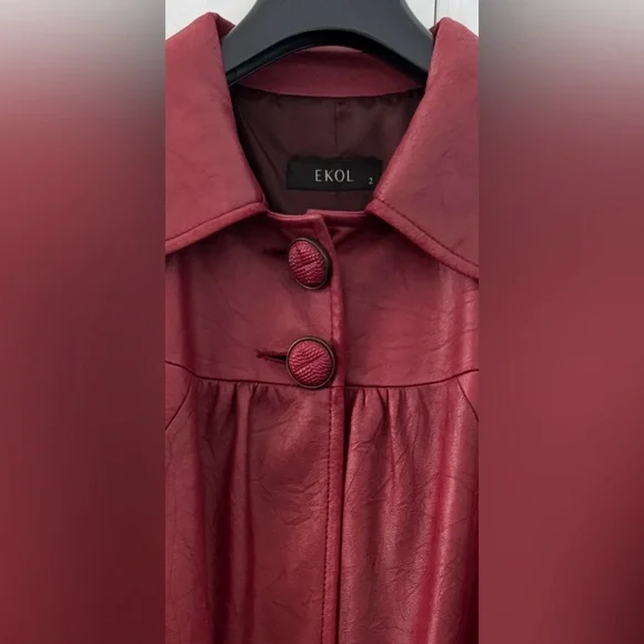 🛍️SALE🛍️ EKOL Women's Faux Leather Textured Hip-length Style Jacket - Picture 7 of 10